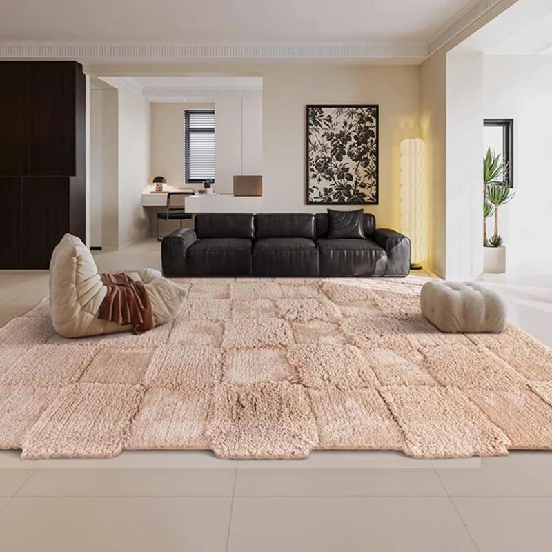 New Simple Cream Style Living Room Carpet Thick Fluffy Soft Bedroom Rug Simple Art Design Girl Room Carpet Decor Winter Warm Mat