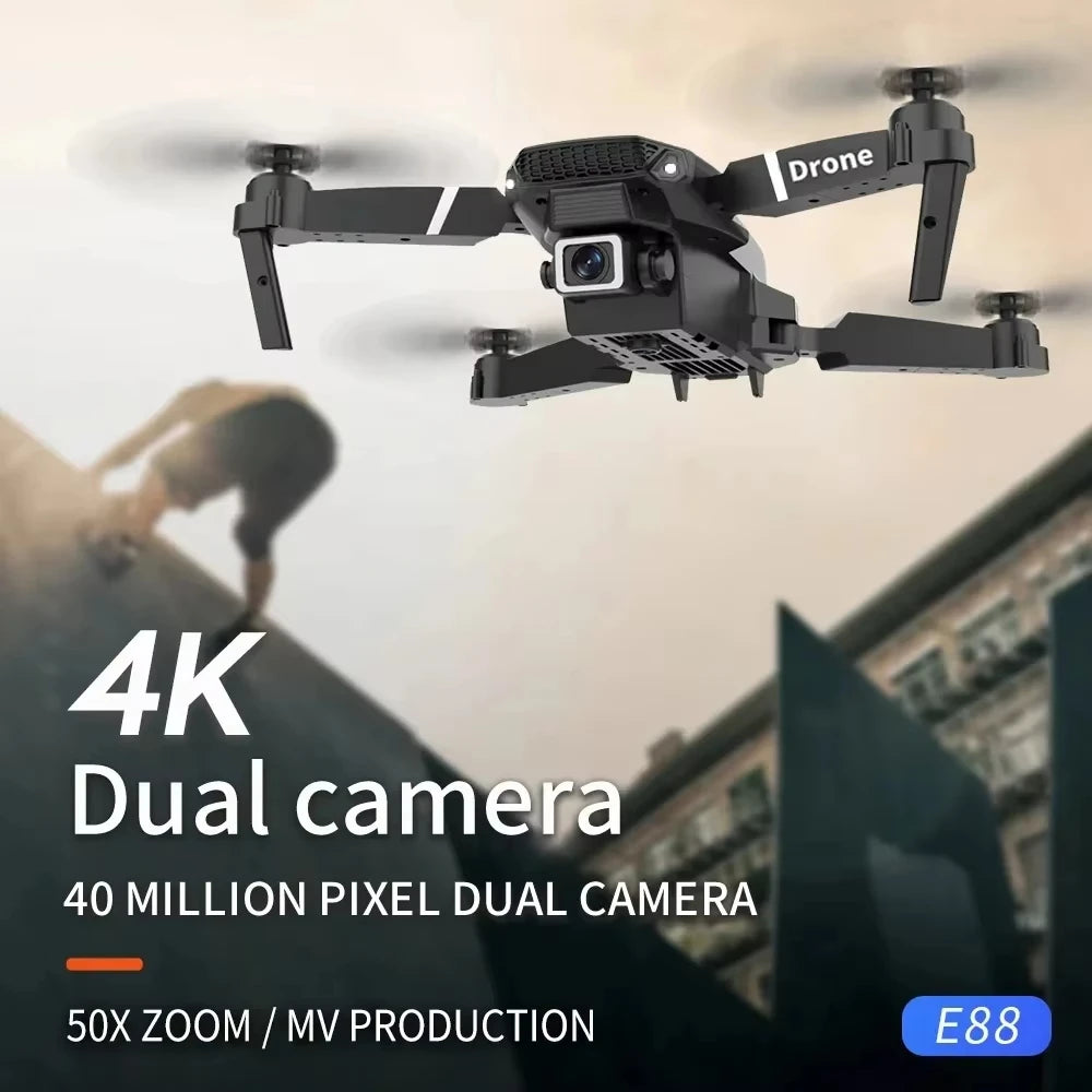 2026 E88 Drone 8K 5G HD Dual Camera Aerial Photography Remote Control Screen Display Control Aircraft Quadcopter Adulthood Toy