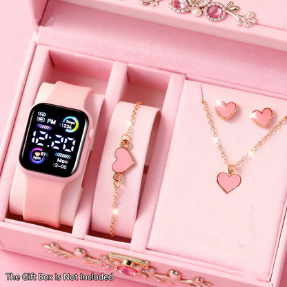 6-Piece Set of Fashion Electronic Watch Necklace Earrings Ring Set for Teenagers Boys and Girls, the Best Choice for Friend