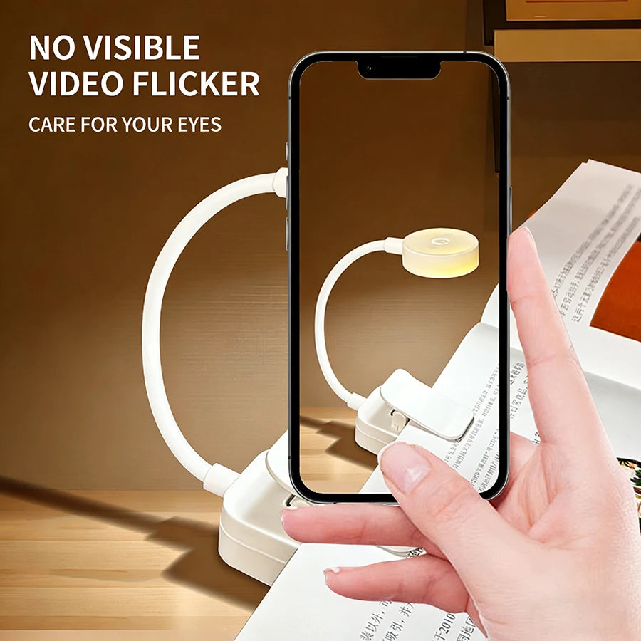 USB Rechargeable LED Clip On Desk Lamp 3 Colors Dimmable Night Light Eye Protection Portable For Bedroom Study Reading Lighting