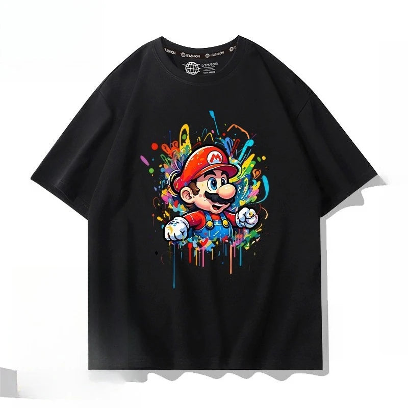 Oversized Kids Cotton T-shirt Super Mario Bros Cartoon Graphic Tees Boys Girls Harajuku Short Sleeve Casual Tops Toddler Clothes