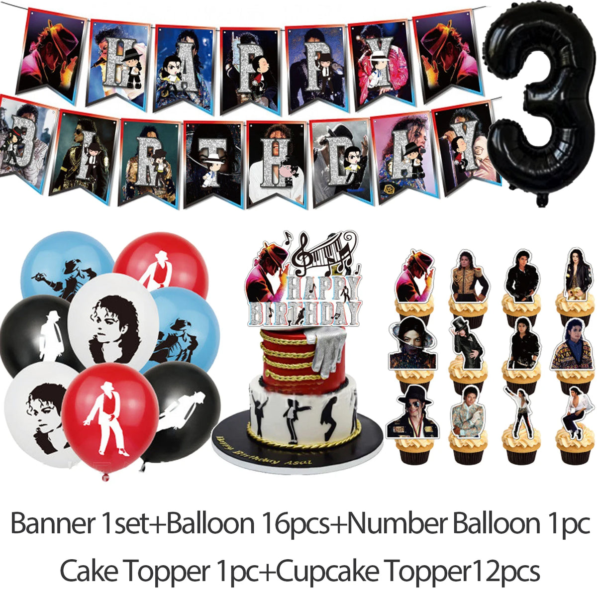 Michael Jacksons Birthday Party Decorations Fans Party Supplies Cake Topper Balloons Background Photo Studio Photography Props