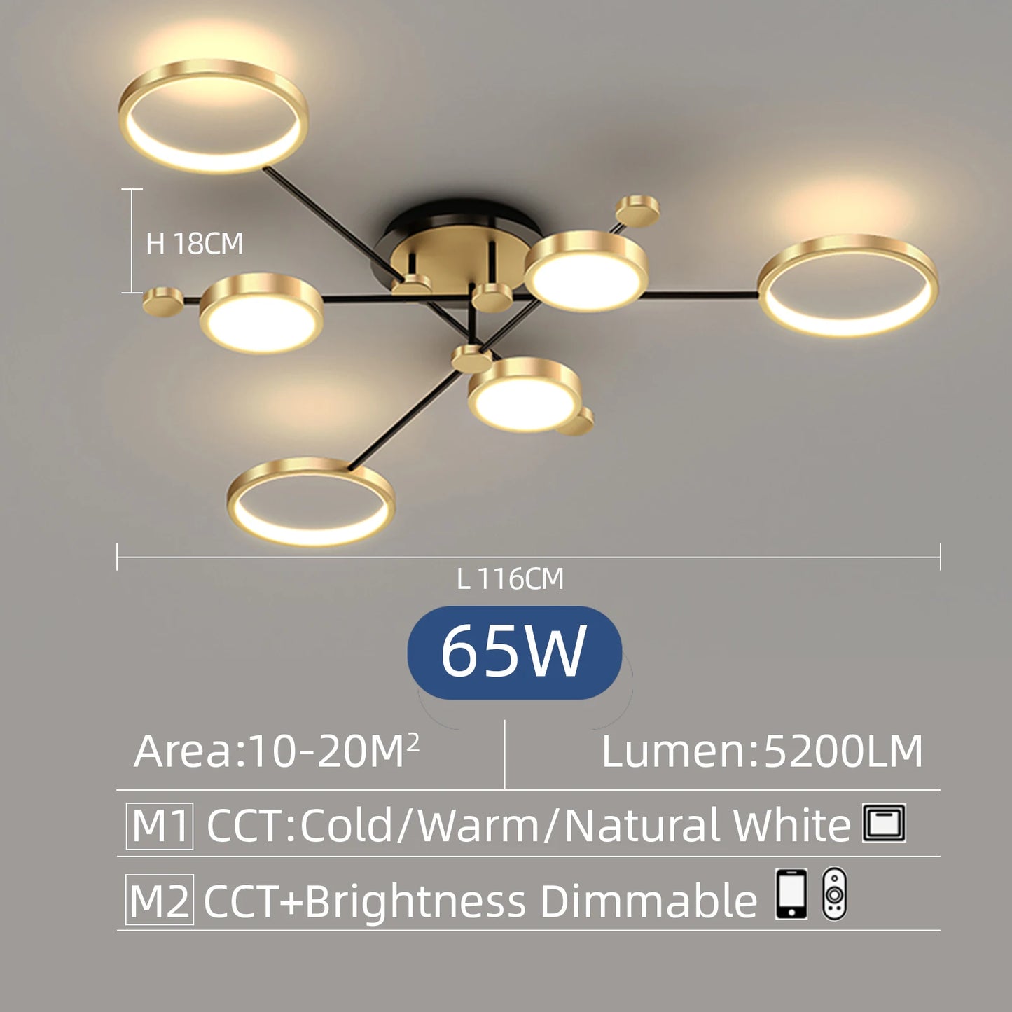 Interior Led Ceiling Lights Golden Smart Remote Control Dimming Ceiling Chandelier Home Lighting Fixture Bedroom Kitchen Lamp