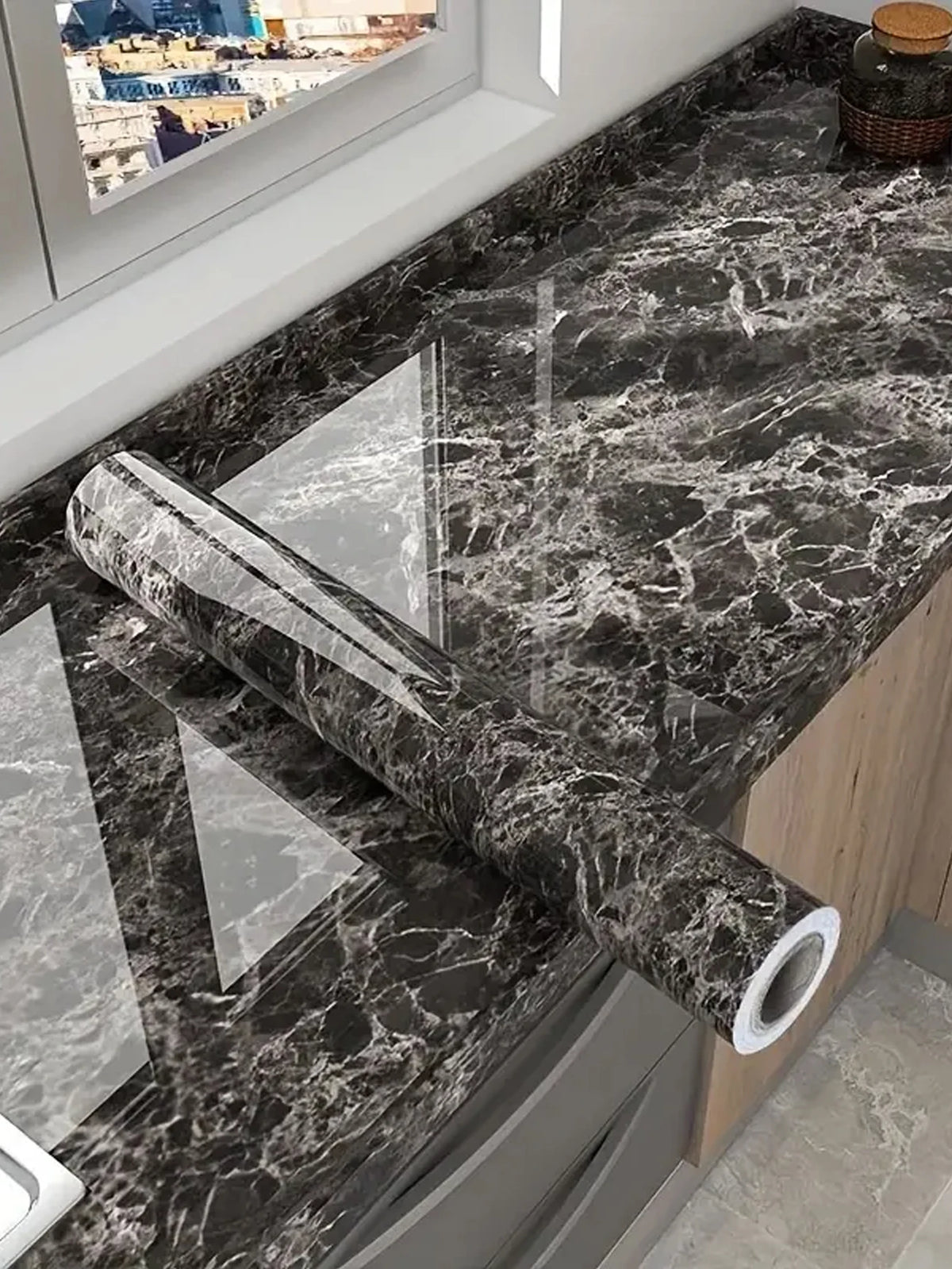 Kitchen Oil-Proof Film Stove Waterproof Moisture-Proof Self-Adhesive Wallpaper Countertop Cabinet Renovation Tile Marble Sticker