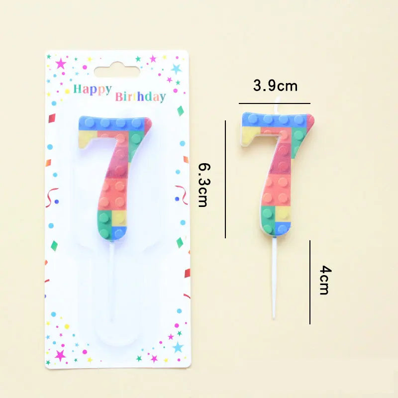 New Building Block Print Number Birthday Candle 0‑9 Digital Cake Topper Block Theme Colorful Cake Decor Birthday Party Supplies