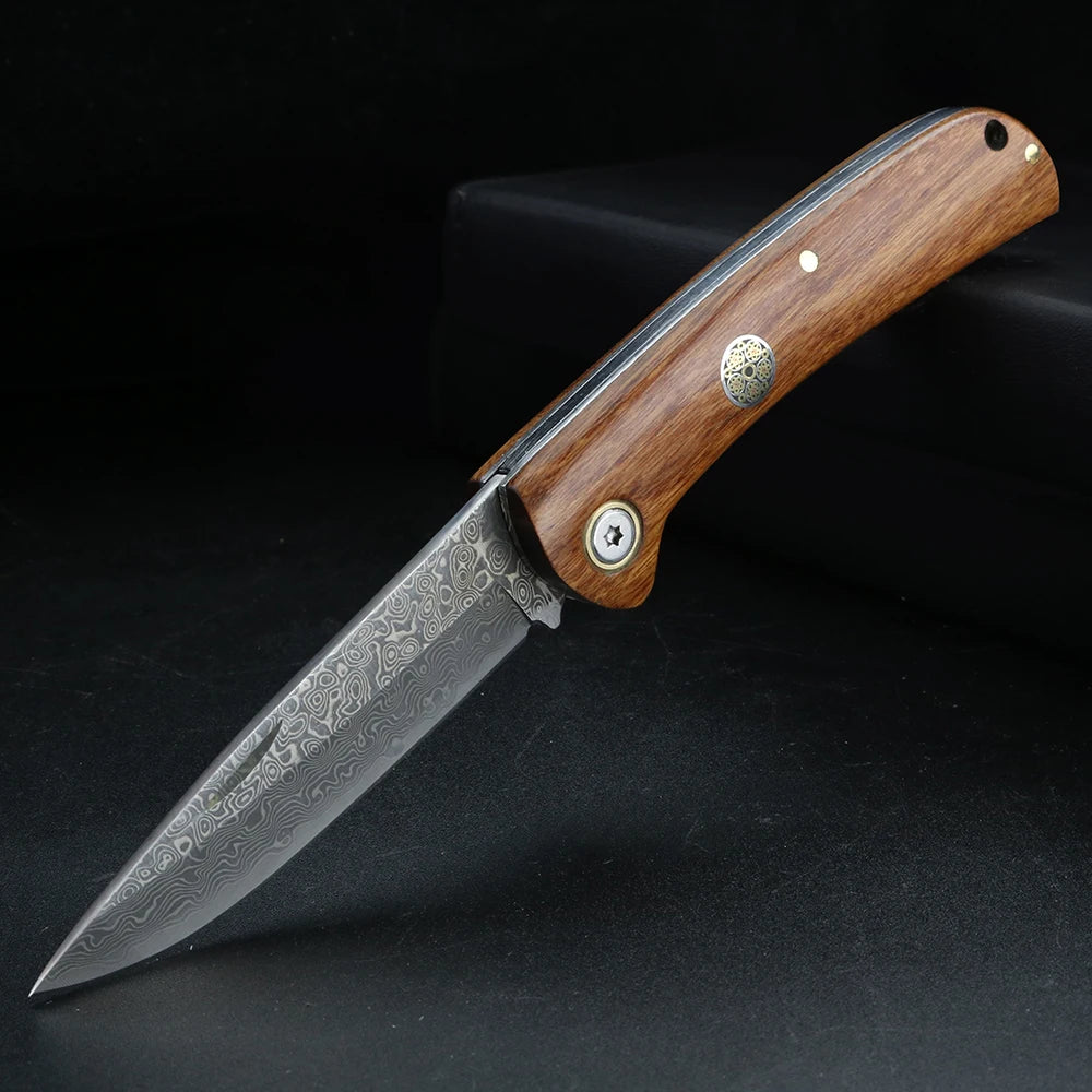 Damascus folding knife, high hardness, household fruit peeler, multi-purpose knife