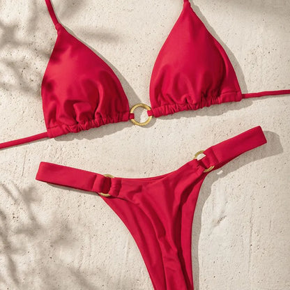 2026 New Bikini Set for Women T Back Low Rise Swimsuit Solid Color Tie Side Thong Bikini Bottom Sexy Beach Bathing Suit
