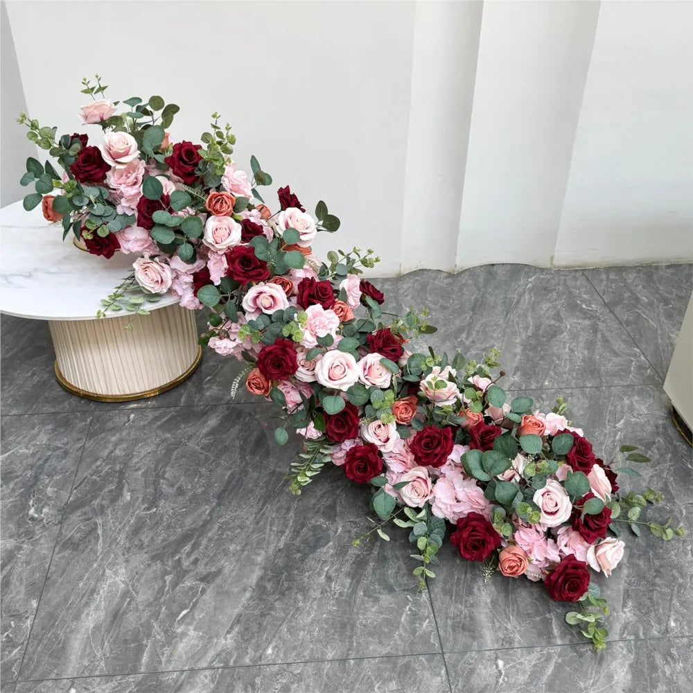 Uflower 2m Luxury Artificial Flowers Wedding Backdrop Table Long Runner Flower Row Floral Backdrop Arrangement Wall Arch Decor