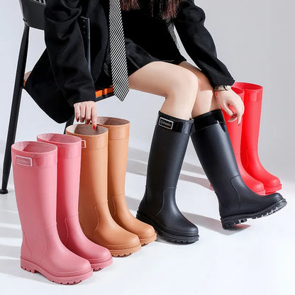 Adult Fashion Tall Rain Shoes Women's Water Boots Velvet Waterproof and Non-slip Outer Snow Boots