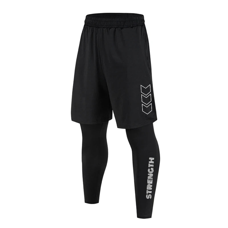 Men's Running Jogging 2 Piece Set Quick Dry Sports Shorts and Compression Tights Athletic Training Wear