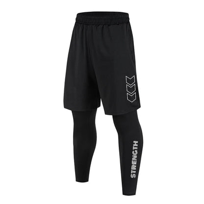 Men's Running Jogging 2 Piece Set Quick Dry Sports Shorts and Compression Tights Athletic Training Wear