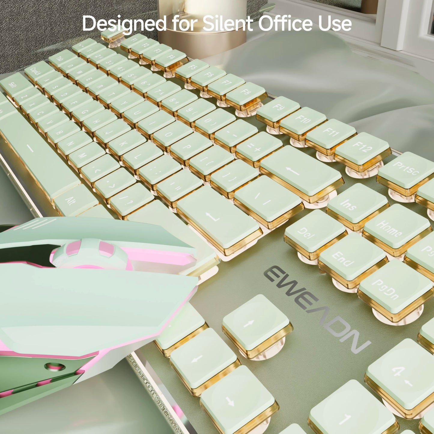 EWEADN Wireless Gaming Keyboard and Mouse Set, 104 Silent Keys, Backlit, All-Metal Panel, Ergonomic, Quiet Typing