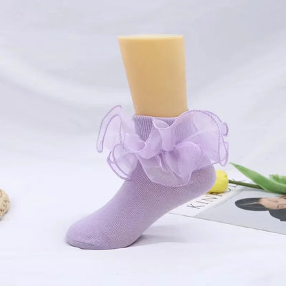 1 Pair Girls' Puffy Lace Socks Children's Combed Cotton Lace Lace Socks Baby Girl Skirt Accessories Solid Color Socks