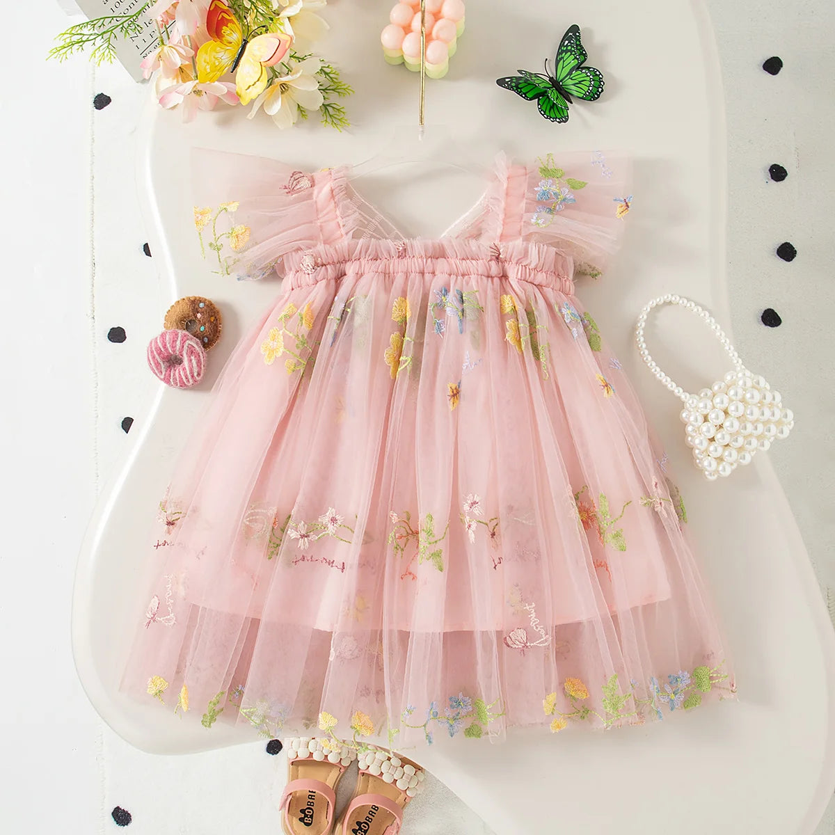 Girls' Dress Summer Lace Floral Print Cute Princess Baby Girl Dress Adorable Wedding Flower Girl Outfit