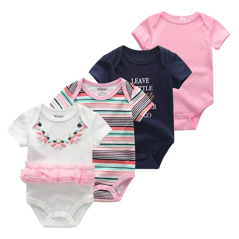 4pieces Newborn Baby Boy Clothes Cartoon Cotton Romper Summer Short