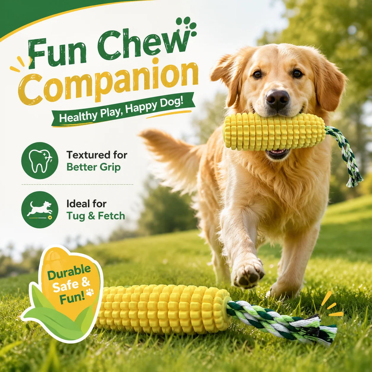 Corn Shaped Interactive Dog Toy for Aggressive Chewers Dental Health Teeth Cleaning Brushing Stick Non-Toxic Chew Toy Puzzle Pet Supply