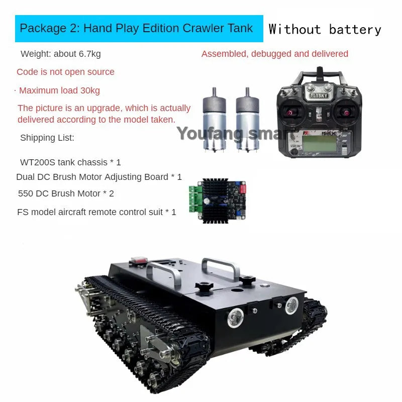 30kg Load RC Tank Chassis Metal Track 12V DC Motor Shock Absorption Tank for STM32 Robot Kit to FS Handle Programmable Robot Car