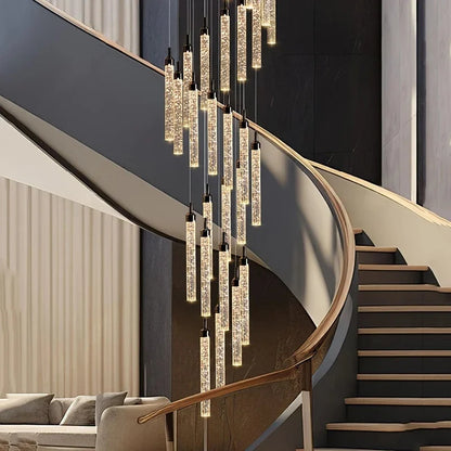 Nordic Minimalist Crystal Chandeliers Staircase Chandeliers Ceiling Lights Loft Double-Floor Rotating Minimalist Pendtant Lamps