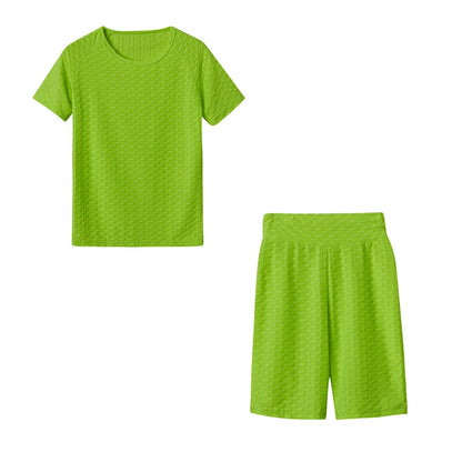 2024 New Summer Round-neck Solid Color Short-sleeved Two-piece Yoga Shorts Women's Sports Suit