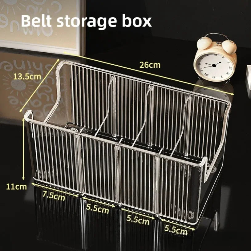 Belt Organizer Box 5 Grids Belt Storage Rack for Closet and Drawer Save Space Tie and Belt Plastic Display Case for Men Women