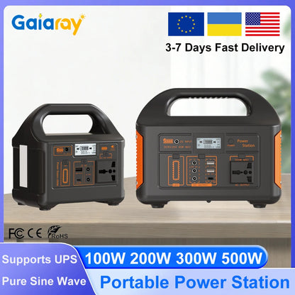 Gaiaray 100W 200W 300W 500W Portable Power Station Pure Sine Wave Solar Generator LiFePo4 Battery Power Plant For Camping Energy