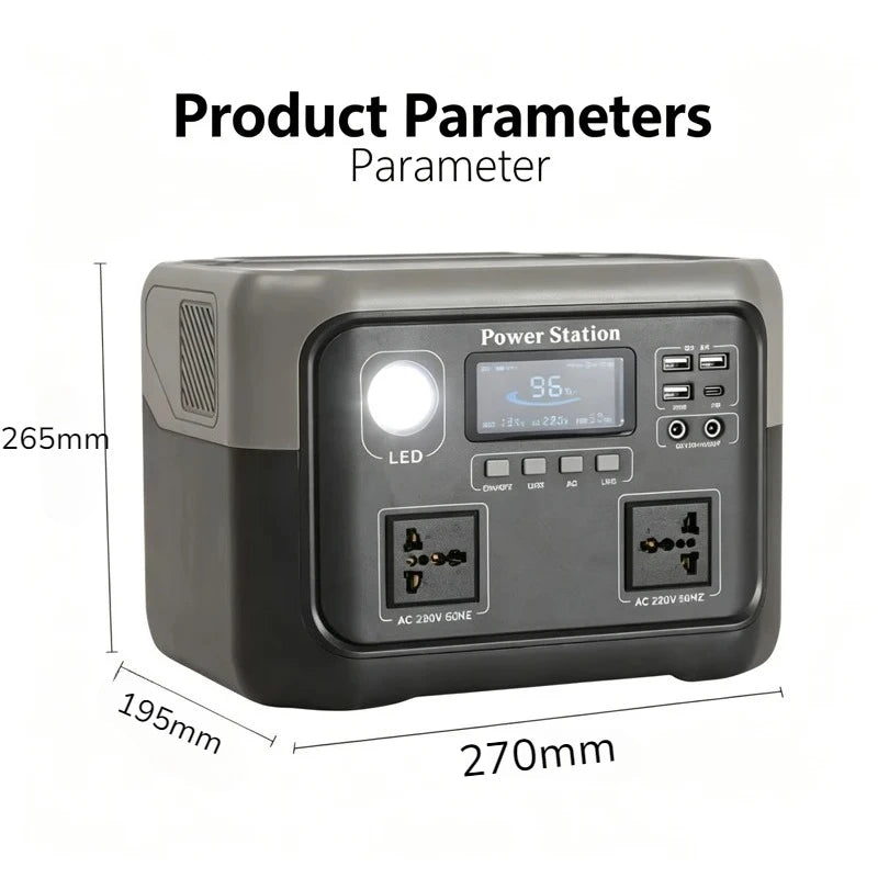 800W 46Ah Portable Power Station 600W/800W 589WH Solar Generator Backup PowerBank for Outdoor Camping, Home Emergency, RV Travel