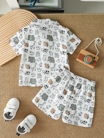 2025 New Summer Dinosaur Cartoon Printed Short-sleeved T-shirt and Shorts, Fashionable and Versatile Two-piece Set for Baby Boys