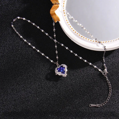 Trendy Heart Stainless Steel Zirconia Necklaces For Women Girls Love Gold Color Metal Necklace Party Birthday Daily Jewelry