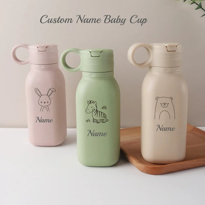 450ML Custom Name Silicone Straw Cup, Personalized Cartoon Pattern Water Bottle, Leakproof Sports Water Bottle for Kids Adults