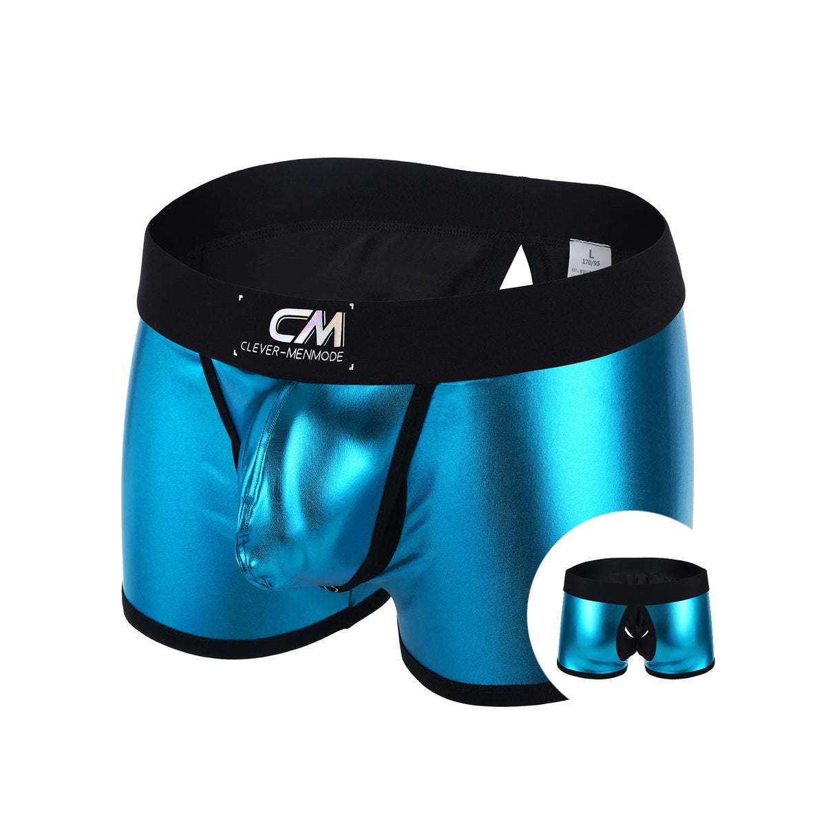 Faux Leather Wet-look Men Boxer Briefs Sexy Cock Hole Pouch Underwear PU Underpants Silicone Cockring Boxers