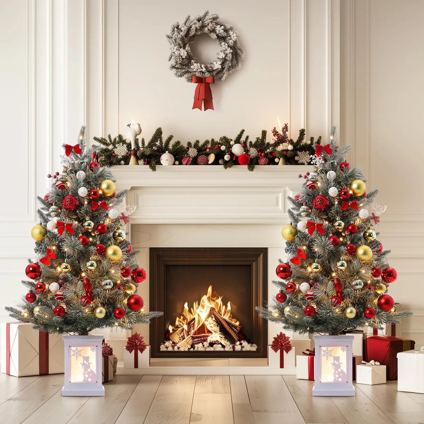 3FT Prelit Artificial Christmas Tree with Lights 3 Foot Artificial Christmas Tree with Snowflake Base 78 LED Prelit Christmas Tree Battery Operated Timer Easy Assembly Winter Holiday Decor