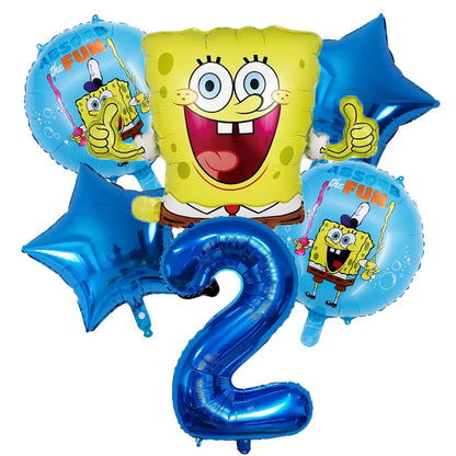 6Pcs SpongeBob Patrick Star Balloon set Birthday Party Golde Blue Numbers Balloons Boys Girls Baby Shower Party Supplies Gifts