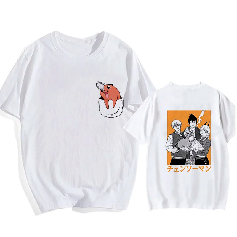90s Japanese Anime Chainsaw Man T Shirt Cartoon Pochita T-shirt Makima Harajuku Graphic Tees Unisex Clothing Tops Tshirt Manga