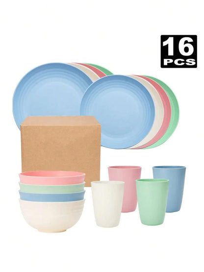 4/16/32pcs Reusable, Plastic Cutlery Set, Dinner Plate/Dessert Plate/Cereal Bowl/Cup, for Home, Birthday Party