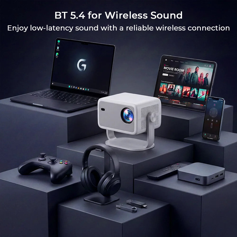 LYNCast Smart Projector with BT5.4 and WIFI6, L018, FHD 1080P, Android14, 360° Rotate Portable, Home Theater, Perfect for TV Series, Movies, Gaming, Anime, Sports, K-Dramas, Concerts