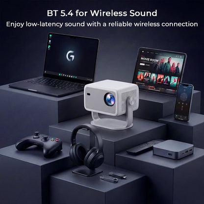 LYNCast Smart Projector with BT5.4 and WIFI6, L018, FHD 1080P, Android14, 360° Rotate Portable, Home Theater, Perfect for TV Series, Movies, Gaming, Anime, Sports, K-Dramas, Concerts