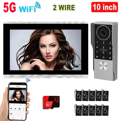 7/10inch Touch Screen 5G WiFi Video Doorbell 2-Wire TUYA Smart 1080P Camera Video Doorphone Intercom Password IC Card APP Unlock