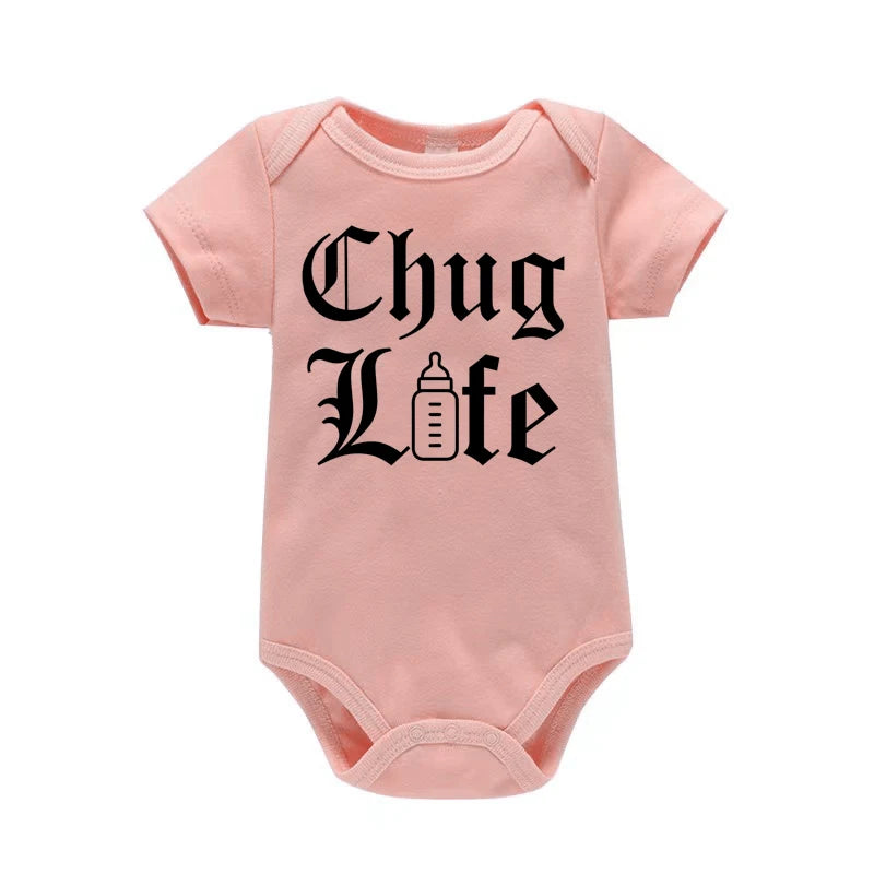 Chug Life Funny Milk Bottle Printed Newborn Baby Bodysuit Short Sleeve Infant Girls Rompers Summer Toddler Boys Ropa Clothes