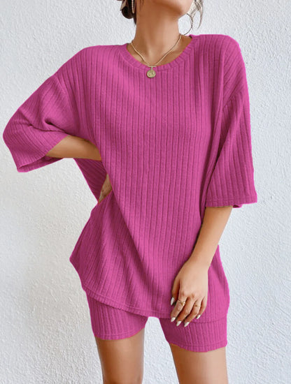 Spring Summer Short Sleeve T Shirt Short Pants Two Piece Set Women Casual Loose O Neck Top High Waist Tracksuit Female Outfits