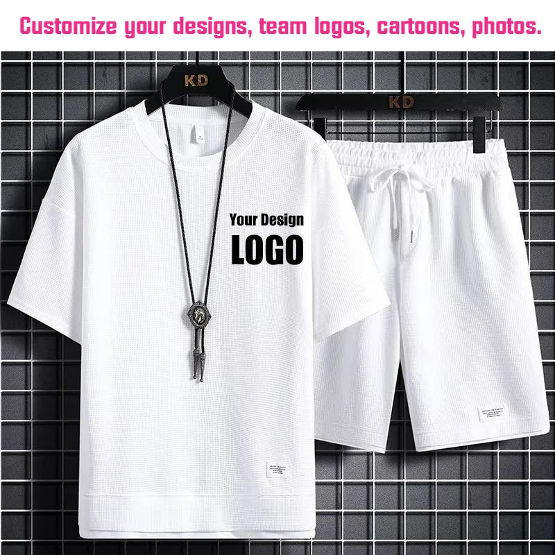 Personalized Custom Print Short Sleeve  T-Shirt Sport Shorts 2 Piece Sets Men's Summer Outfit Breathable and Quick-drying