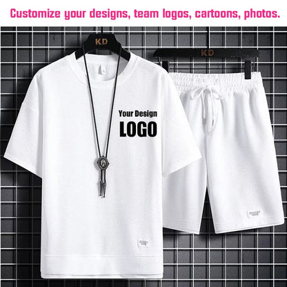 Personalized Custom Print Short Sleeve  T-Shirt Sport Shorts 2 Piece Sets Men's Summer Outfit Breathable and Quick-drying