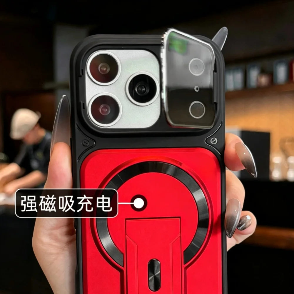Matte Armor Fold Stand Magnetic Case for iPhone 17 16 15 14 Plus 13 12 11 Pro Max For Magsafe Camera Holder Lens Protect Cover