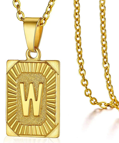 Initial Pendant Necklace for Women Simple Stainless Steel Cuba Link Charm Letter Square Necklace Men Jewelry Couple Gift