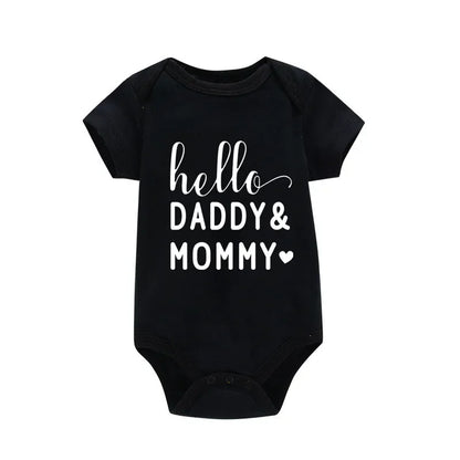 Hello Daddy Mommy Newborn Baby Bodysuit Pure Cotton Short Sleeve Summer Jumpsuit Cute Baby Onesie