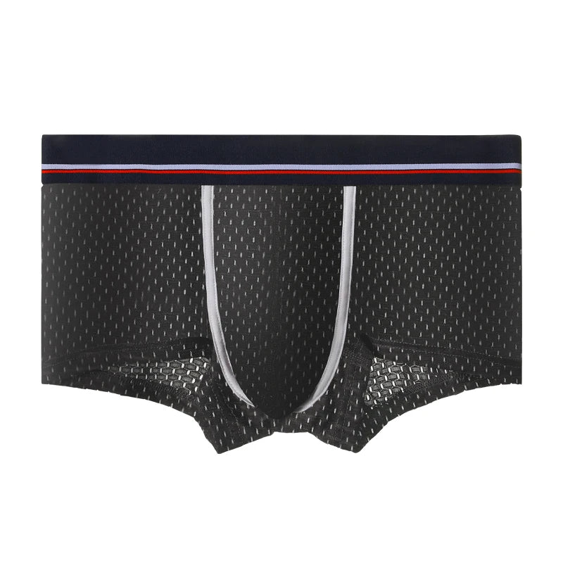 Men's Ice Silk Mesh Boxer Briefs, Summer Thin Breathable U-Convex Flat-Angle Shorts, Sexy Student Underwear