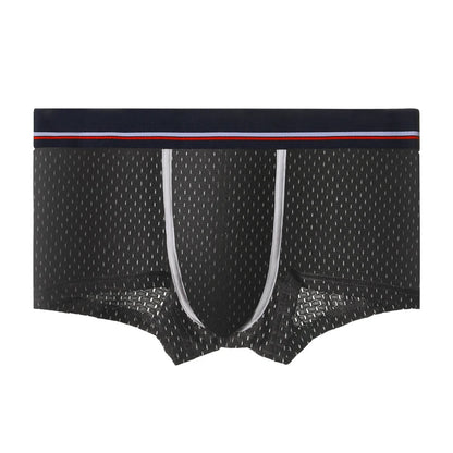 Men's Ice Silk Mesh Boxer Briefs, Summer Thin Breathable U-Convex Flat-Angle Shorts, Sexy Student Underwear