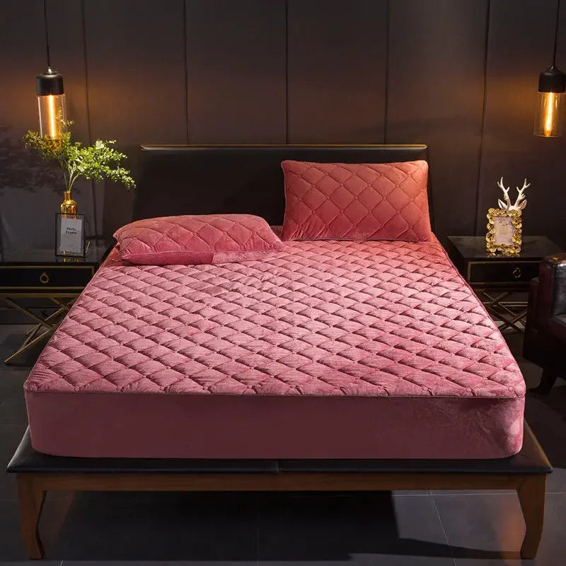 Plush thickened quilted mattress cover warm and soft crystal cotton sheet quilted mattress cover does not include Pillowcase