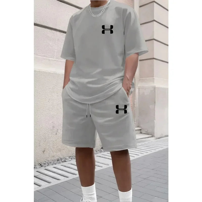Men's Sporty Suit Set Short Sleeve T-shirt And Sports Shorts Two Piece Casual Suits Summer Breathable Outdoor Athletic Outfit
