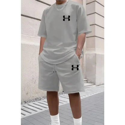 Men's Sporty Suit Set Short Sleeve T-shirt And Sports Shorts Two Piece Casual Suits Summer Breathable Outdoor Athletic Outfit