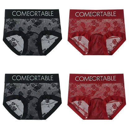 4PCS Women Seamless Panties Transparent Briefs Plus Size Lace Antibacterial Panties